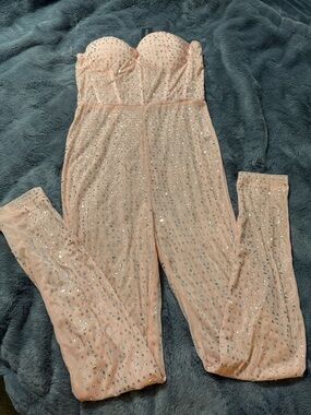 Fashion Nova Blush Pink Strapless Sequin Jumpsuit